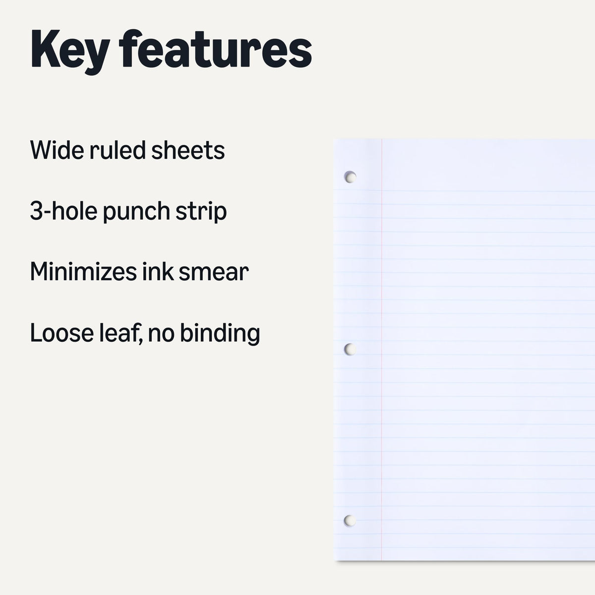 Loose Leaf Paper, Wide Ruled Reinforced Binder Paper, 150 Sheets