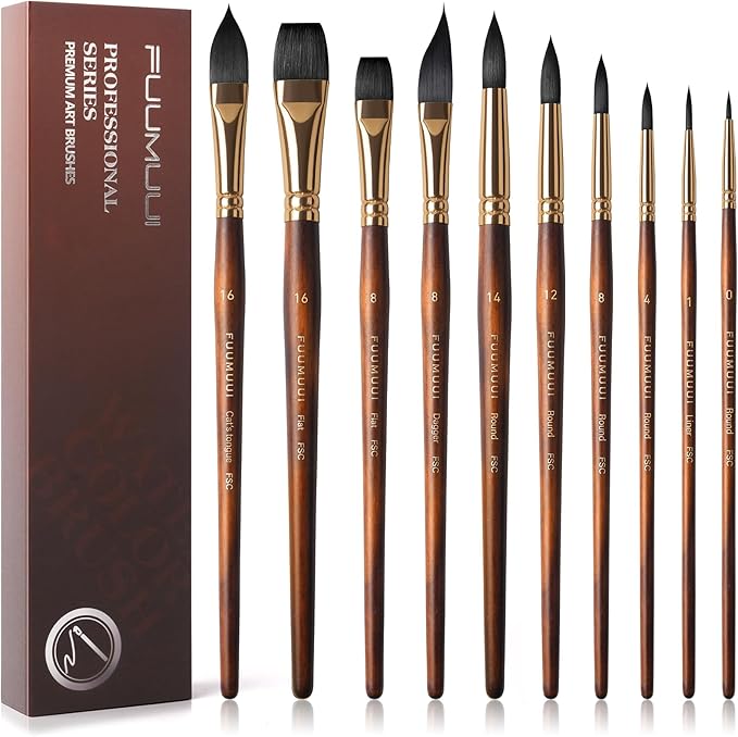 Watercolor Brushes Professional, Fuumuui 10Pcs Synthetic Squirrel Hair