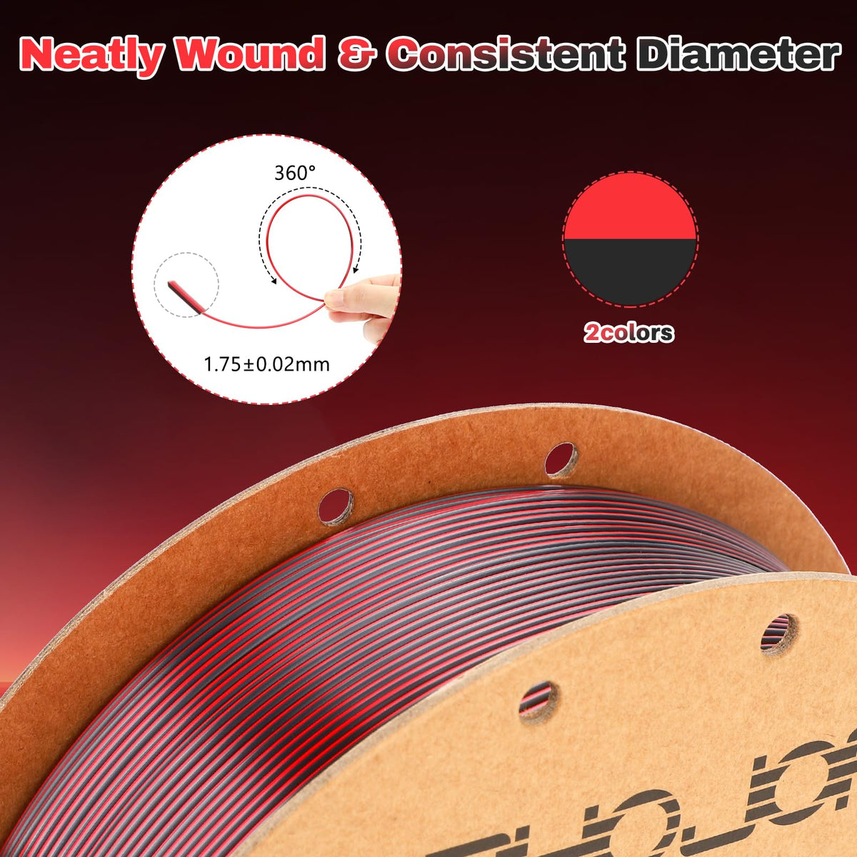 Silk PLA Filament 1.75mm Black Red Dual Color