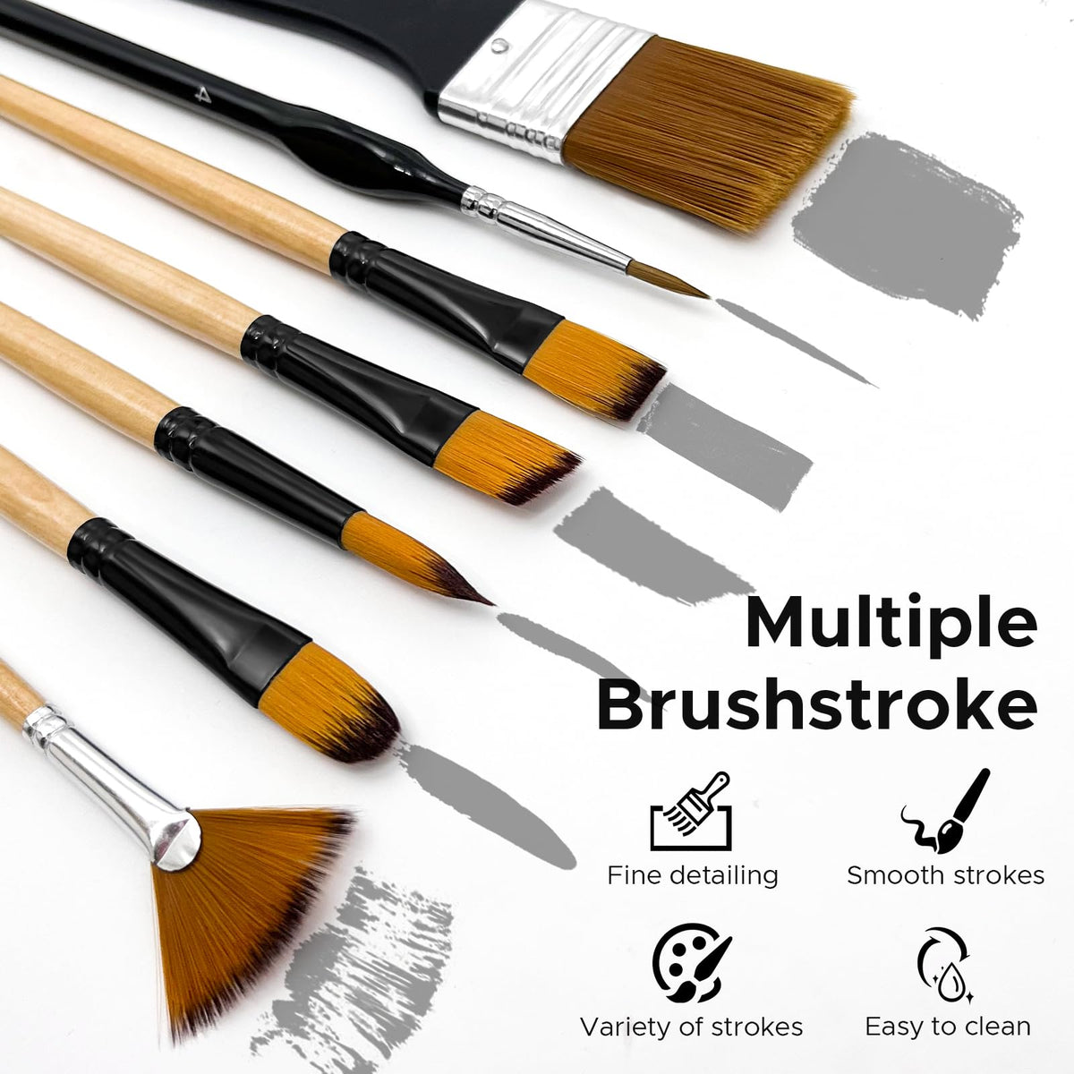 32 Pcs Paint Brush Set, Artist Paint Brushes for Acrylic Painting, Oil, Watercolor, Gouache, with Flat Round Filbert Fan Angle Detail Brush, Suitable for Artists and Beginners