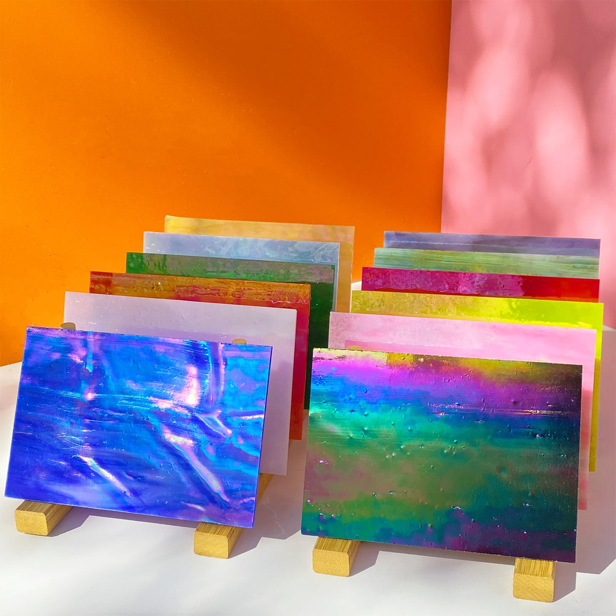 24 Sheets Iridescent Stained Glass Sheet Variety Pack