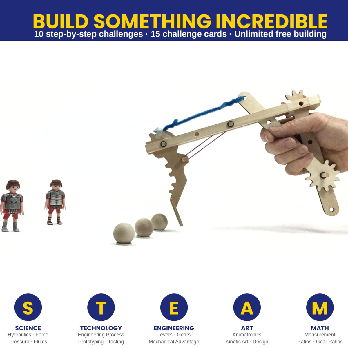 PATHFINDERS Engineering Maker Set — Real Wood STEM Building Kit | Hydraulics, Gears, Levers & Pulleys | 10 Challenges + 15 Challenge Cards