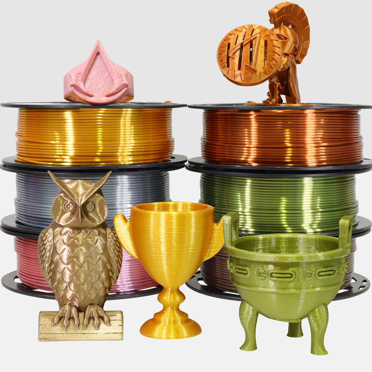 6 Spools 1.75mm Silk PLA 3D Printer Filament Bundle, 6 Metallic Shiny Colors