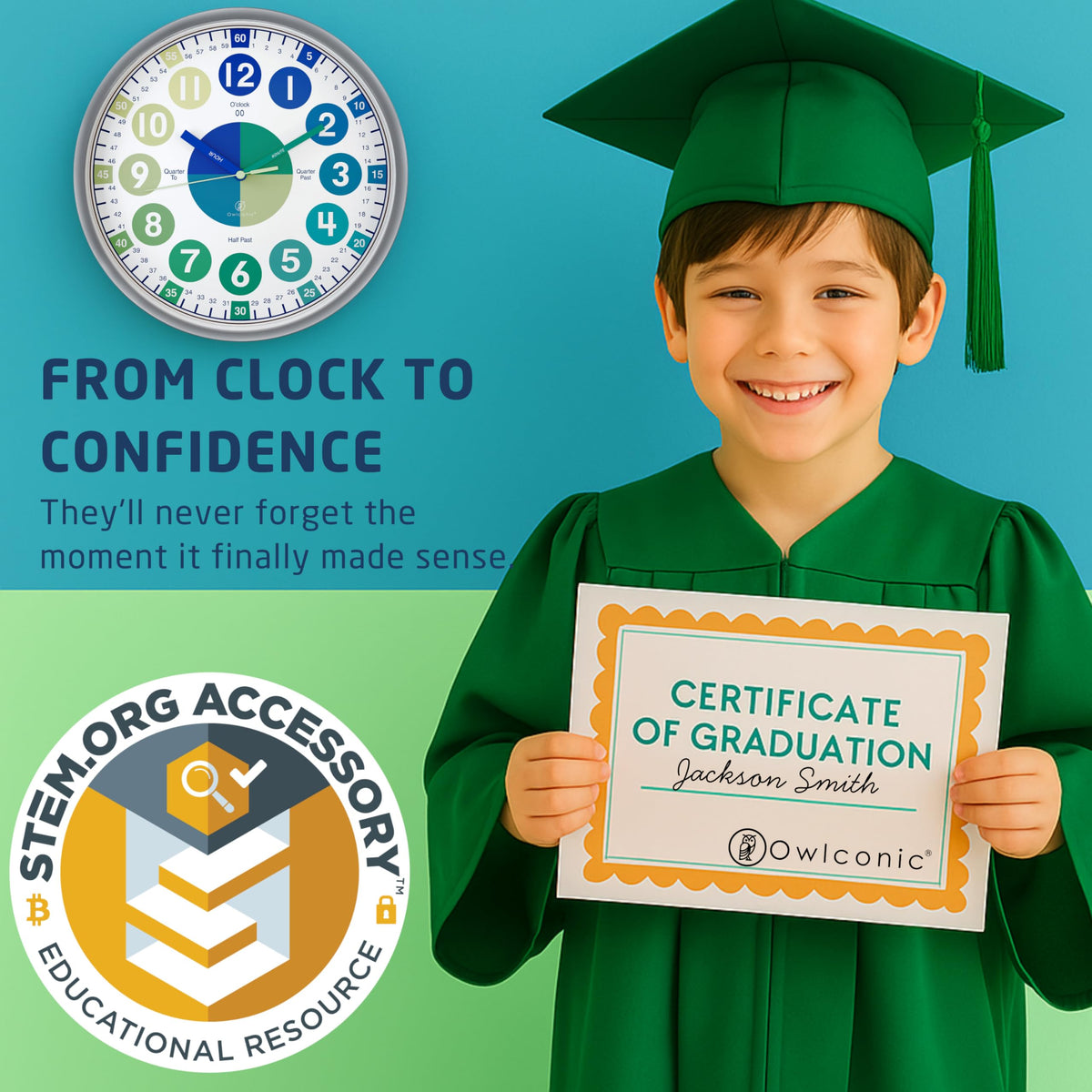 Clock for Kids – Educational Analog Learning Wall Clock, Non Ticking