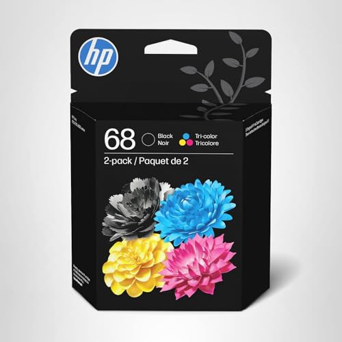 HP 68 Black/Tri-Color Ink Cartridges (2-Pack) | Works Envy 6100e, 6500e Series | Eligible for Instant Ink | 6L6S2TN | Packaging May Vary