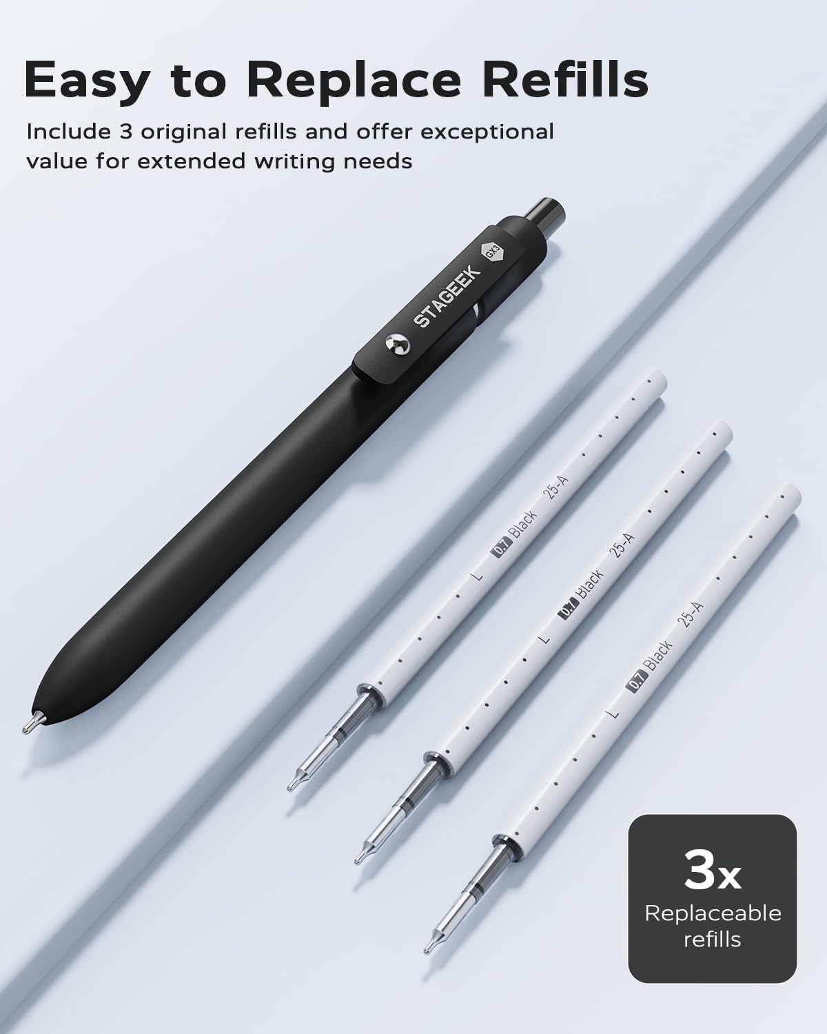 Black Gel Pens GX3, 12Pcs Fine Point Smooth Writing Pens with 3 Extra Refills (Black)