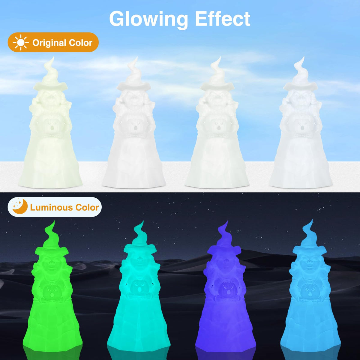 PLA Glow in The Dark Filament Bundle | 4-Pack(250g per Spool, 1Kg Total) |