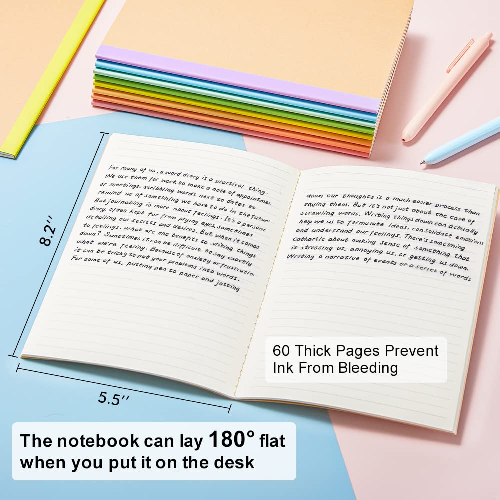 16 Pack Composition Notebook, 60 Pages, 8.3”x 5.5”, A5, 8 Pastel Colors