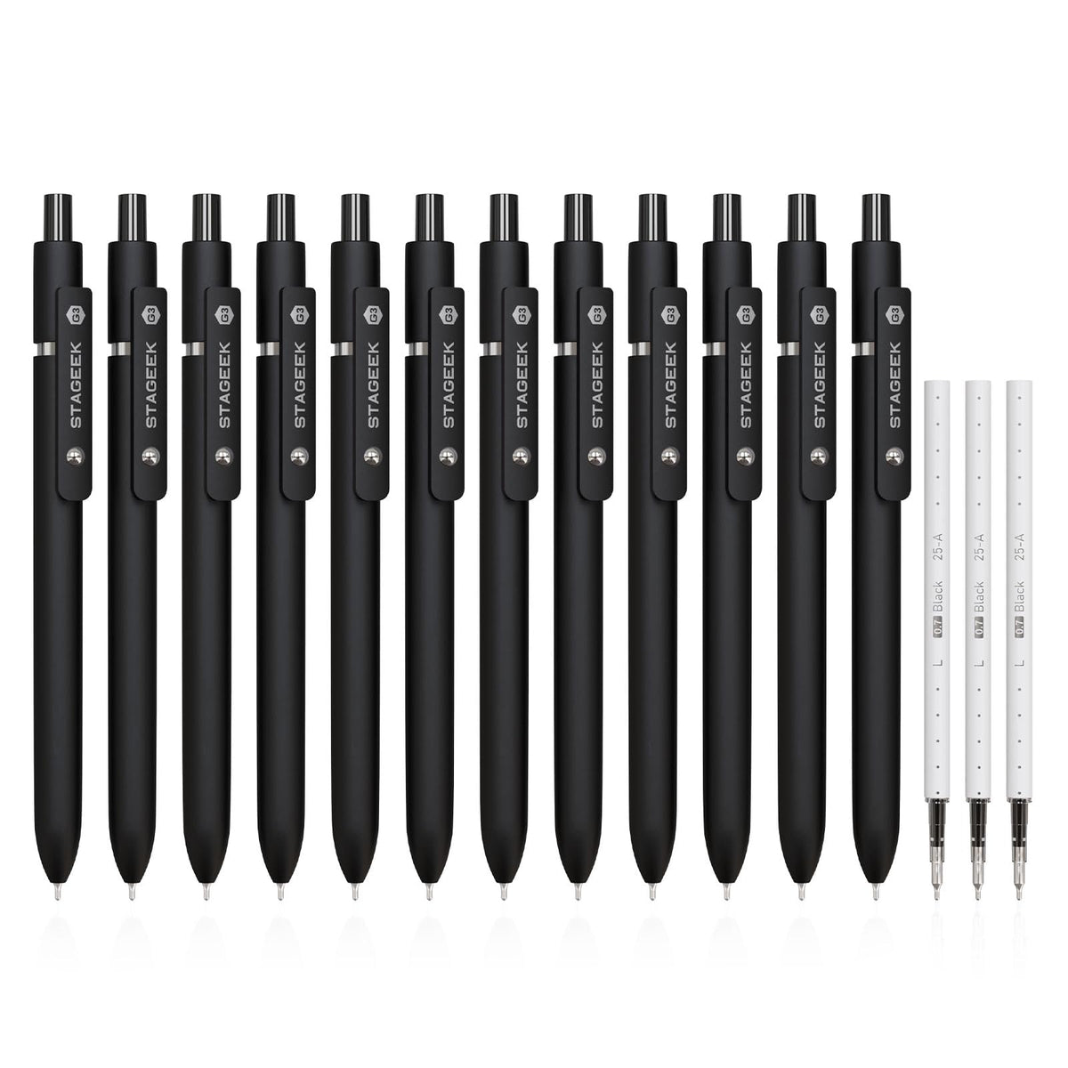 Black Gel Pens GX3, 12Pcs Fine Point Smooth Writing Pens with 3 Extra Refills (Black)