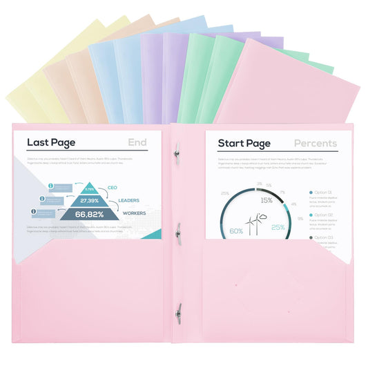 Plastic Project-Folders with 2 Pockets & 3 Prong (Assorted Colors - 12 Packs)