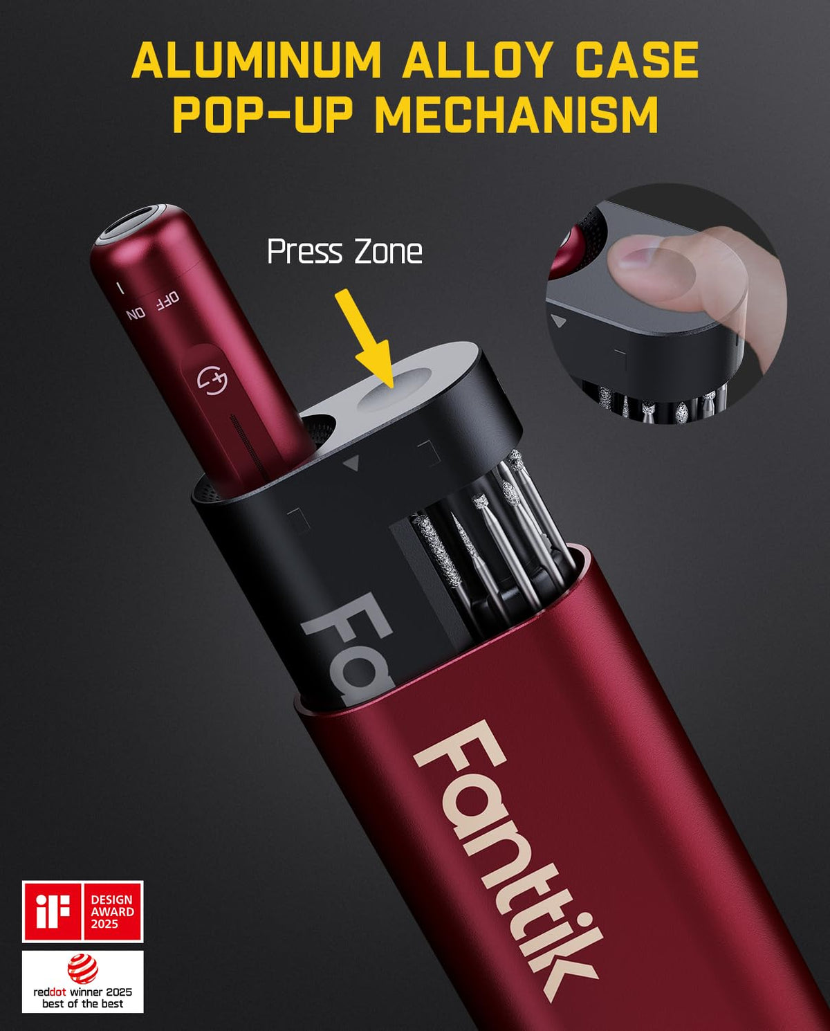 Fanttik F2 Mini Cordless Rotary Tool Kit, Engraving Pen, 3D Printer Sanding, Polishing, Drilling, Carving, DIY Crafts - Red