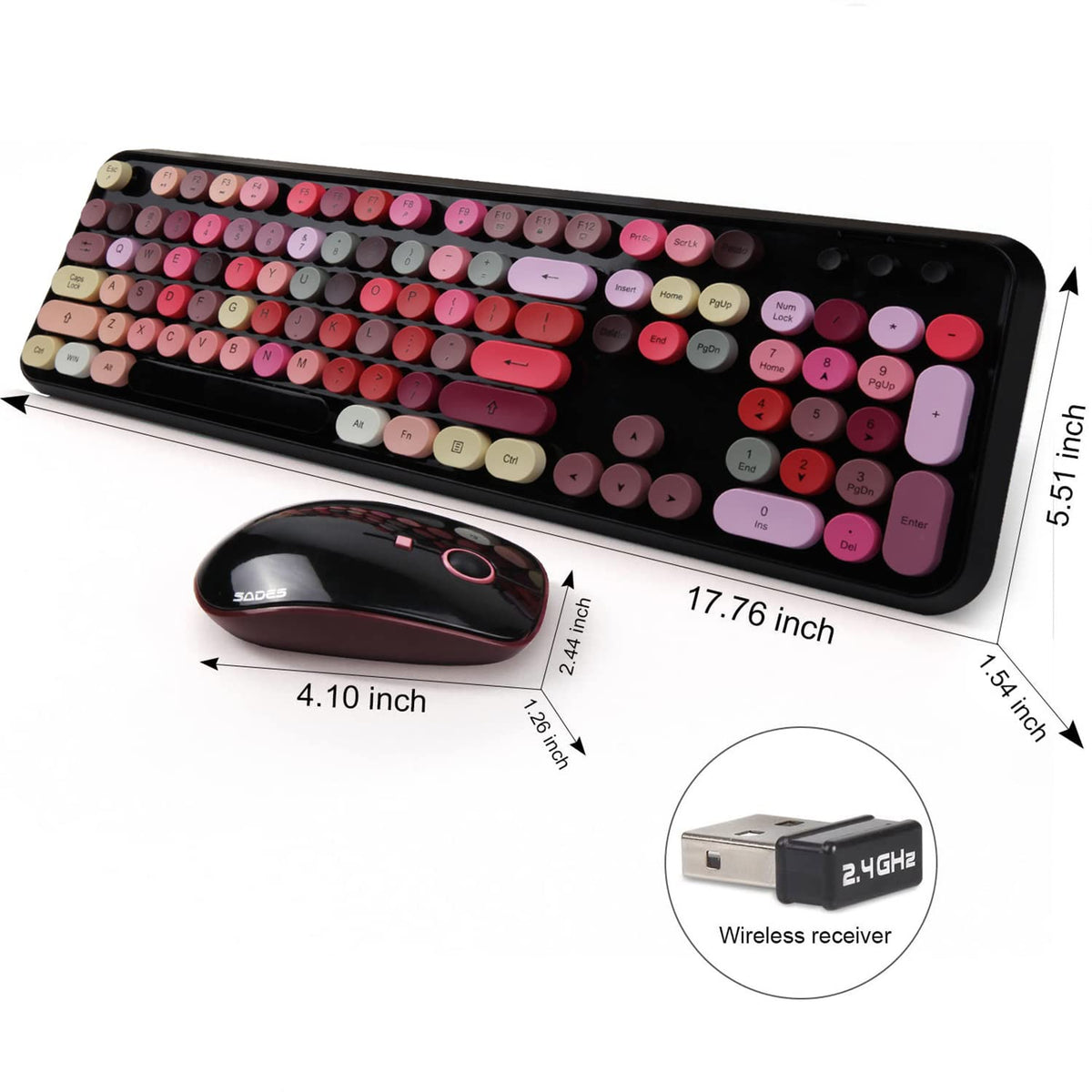 Keyboard and Mouse Sets, Wireless, Reliable 2.4 GHz Connectivity  (Black Colorful)