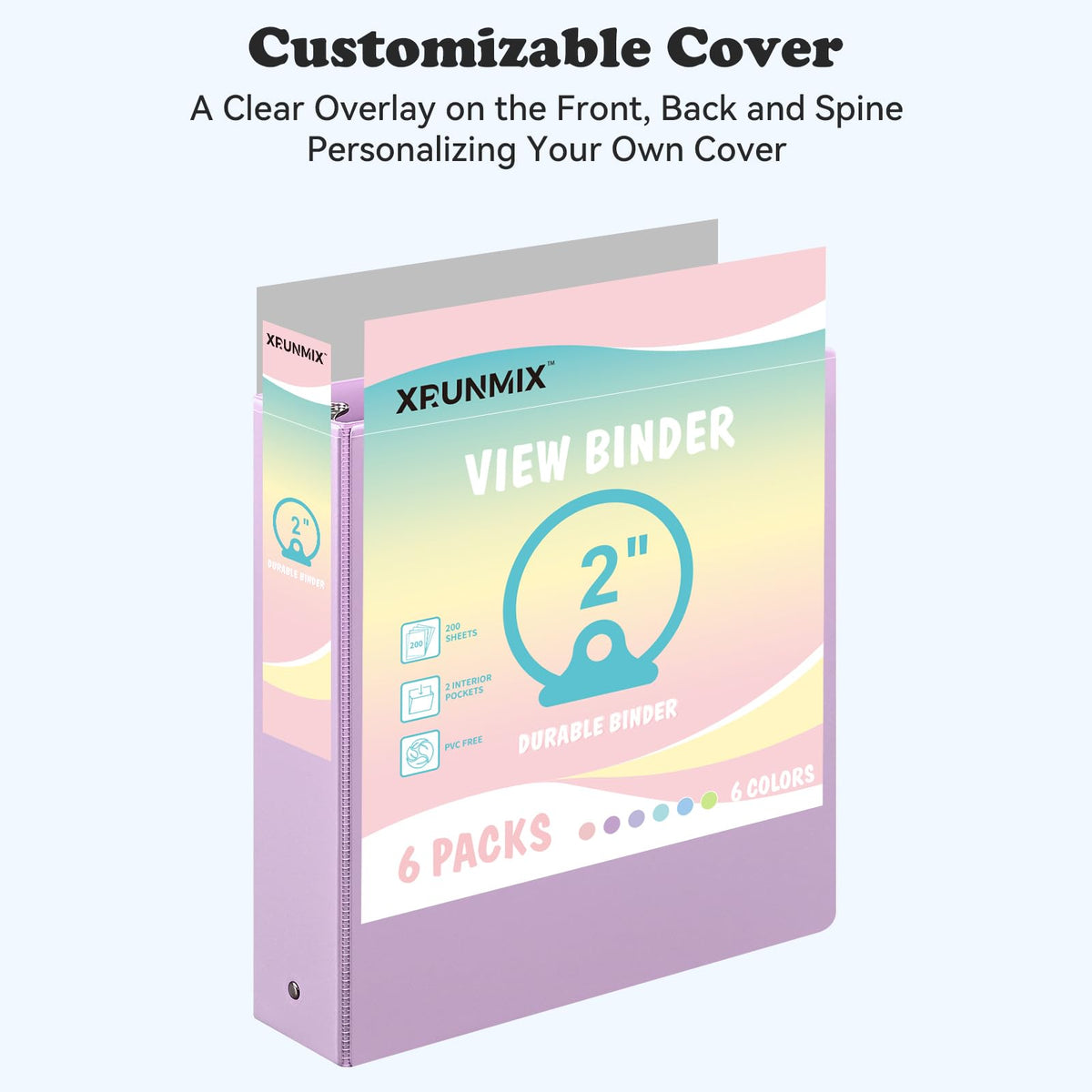 2-inch 3-Ring Binder with Pockets, 6 Pack, pastel