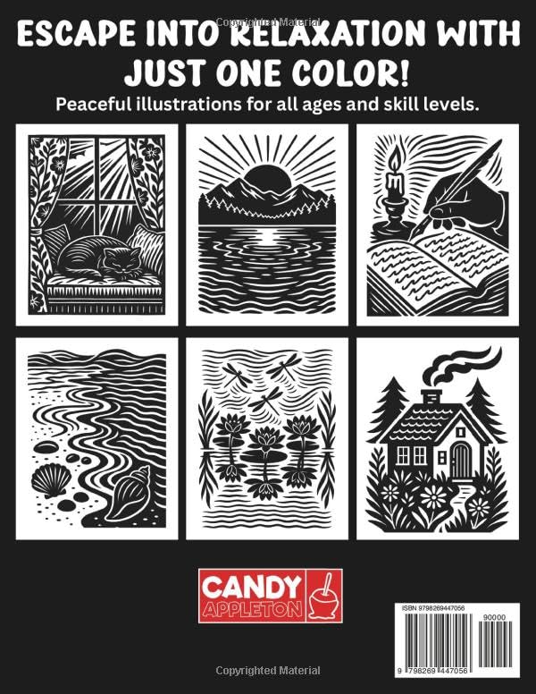 Cozy & Mindful Monochrome Coloring Book: Escape into Relaxing Illustrations with Just One Color!
