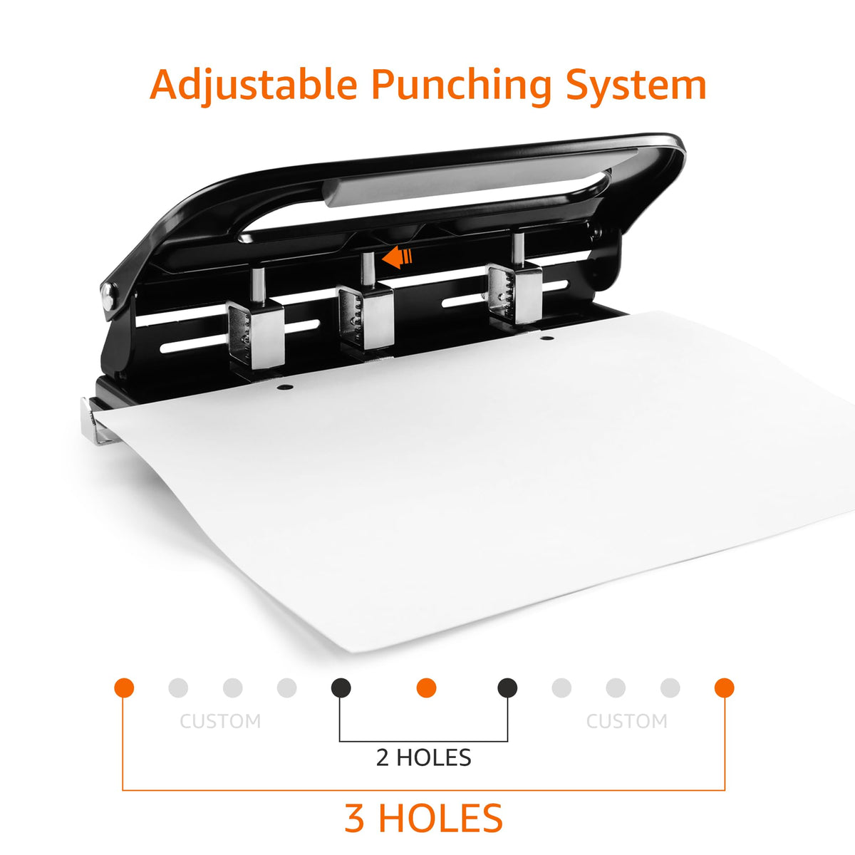 Semi-Adjustable 3-Hole Punch, 30 Sheet Capacity, Black