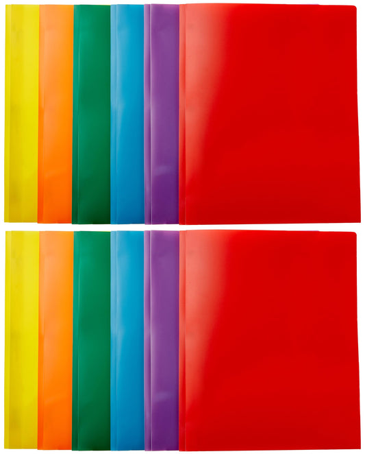 Heavy Duty Colorful Plastic Folders with 2 Pockets for Letter Size Paper, Pack of 12, Assorted Colors
