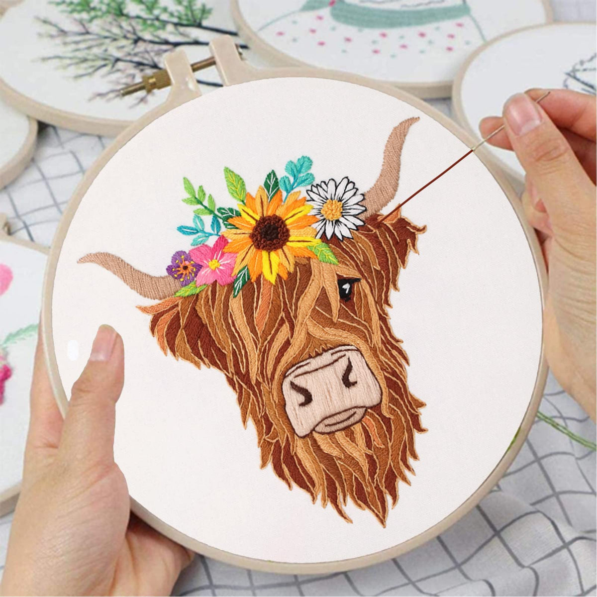 Louise Maelys Animal Embroidery Kits for Beginners with Highland Cow Pattern,Needlepoint
