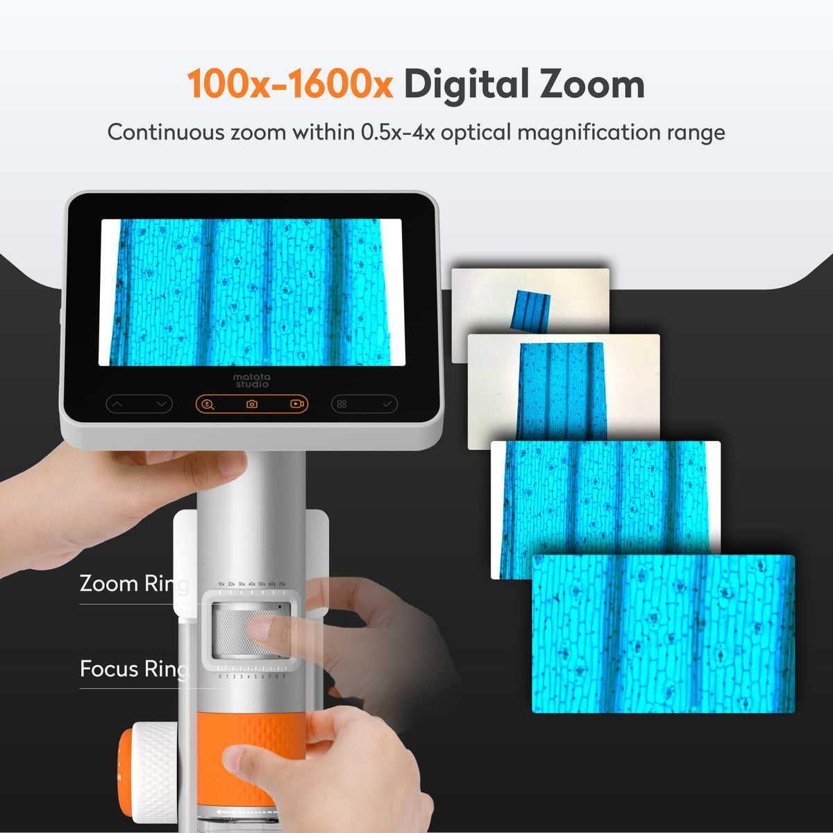 MX2-AS Microscope for Kids, 2-in-1 Handheld Miniscope, 1600X Digital Microscope with 4.3-inch 1080P Screen