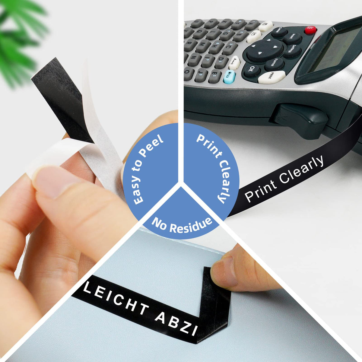 5 X White on Black Tape Replacement for Dymo Label Maker Refills