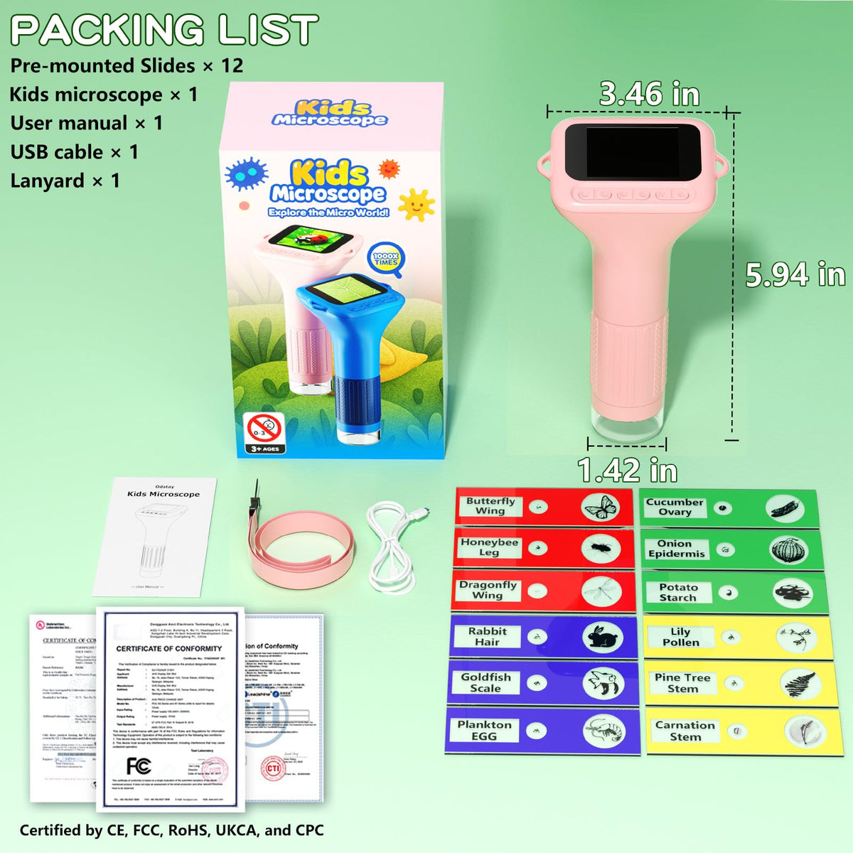 Microscope for Kids with 12 Slides