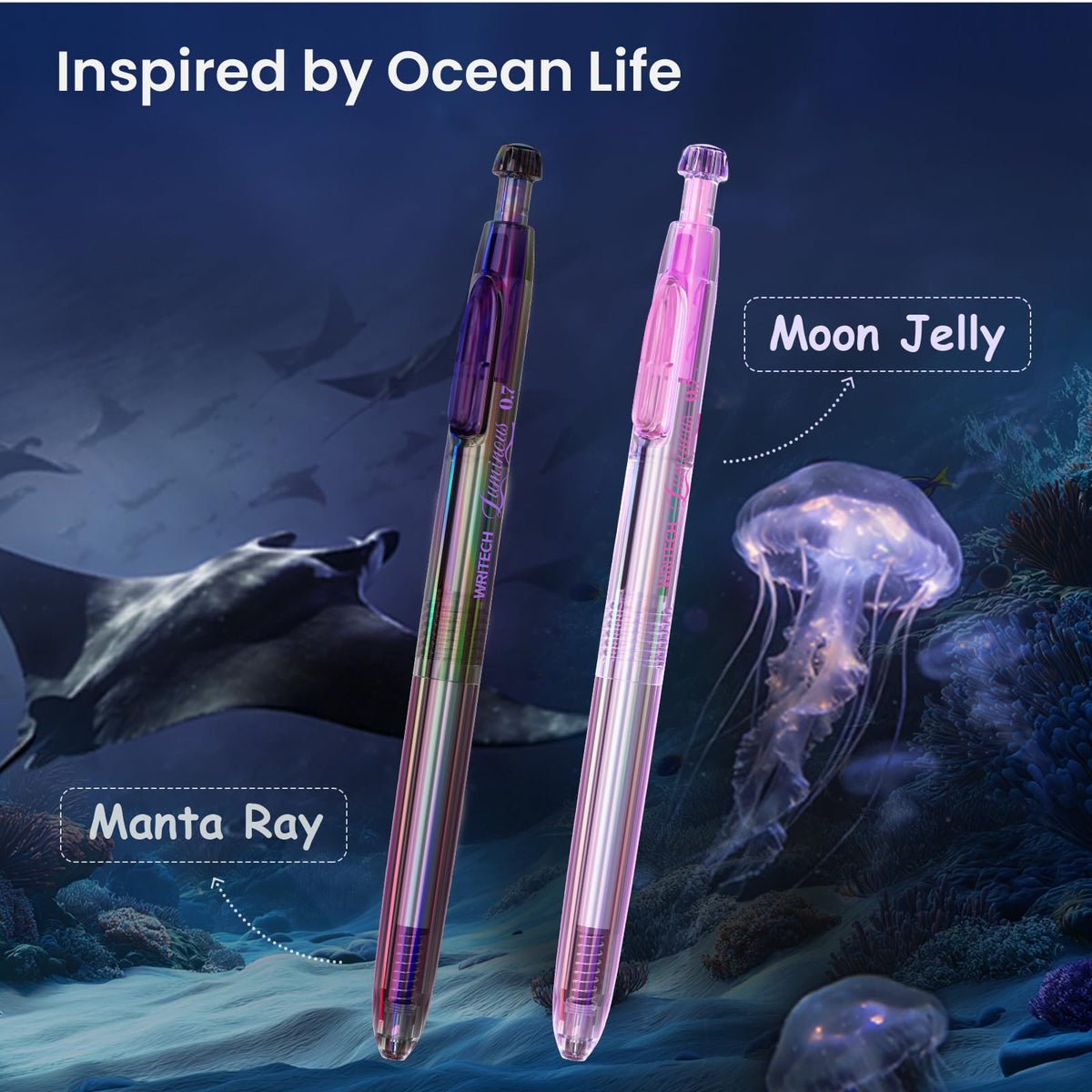 WRITECH Gel Pens Medium Point: Luminous pen set 0.7mm, Black Ink, Includes 2 Pens and 2 Refills