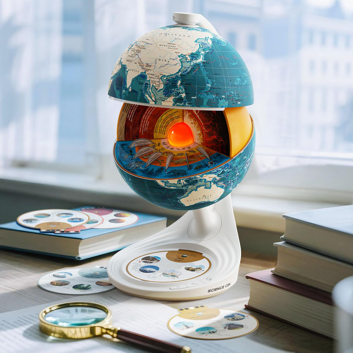 Science Can- Openable Globe for Kids, 8 Inch Interactive World Globe, Talking Model with Knowledge & Quiz Mode, Bilingual