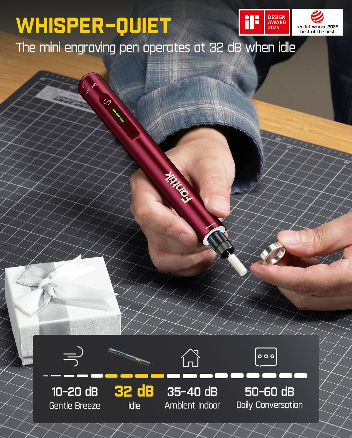 Fanttik F2 Mini Cordless Rotary Tool Kit, Engraving Pen, 3D Printer Sanding, Polishing, Drilling, Carving, DIY Crafts - Red