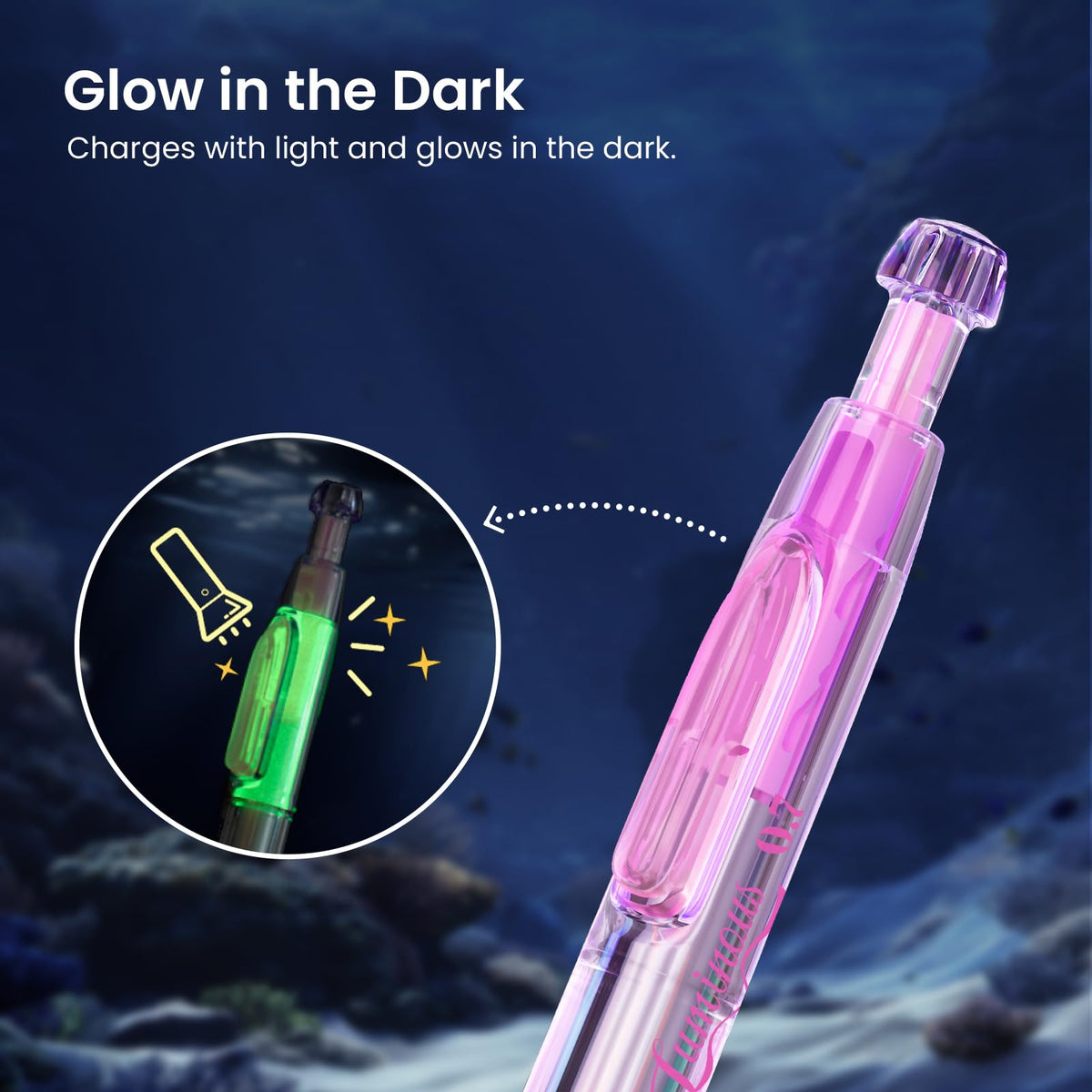 WRITECH Gel Pens Medium Point: Luminous pen set 0.7mm, Black Ink, Includes 2 Pens and 2 Refills