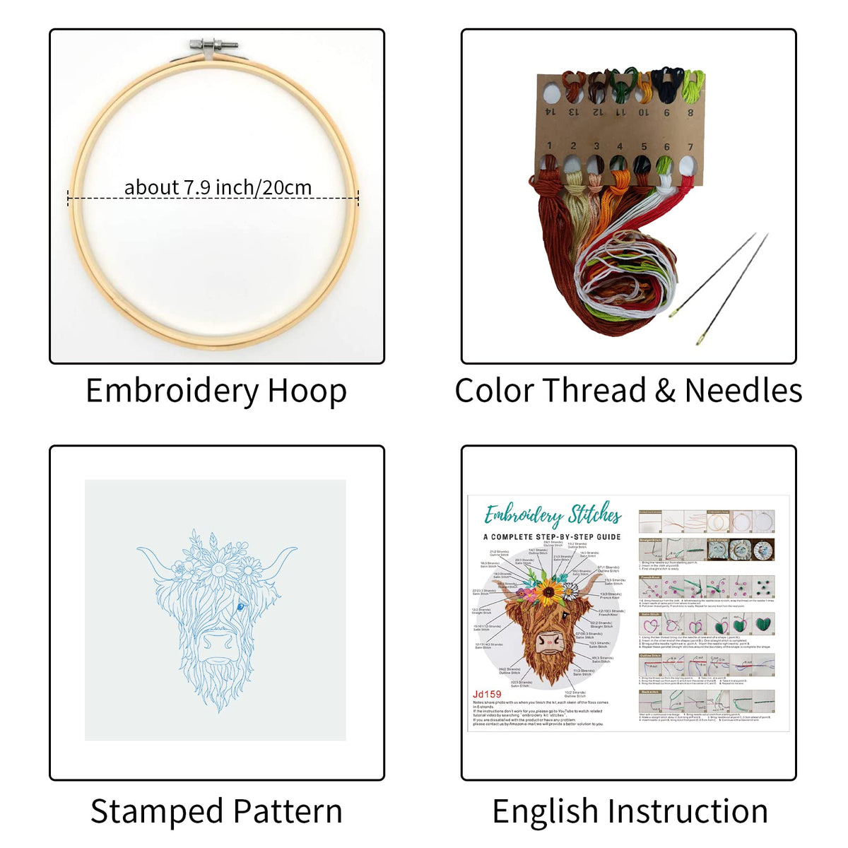 Louise Maelys Animal Embroidery Kits for Beginners with Highland Cow Pattern,Needlepoint
