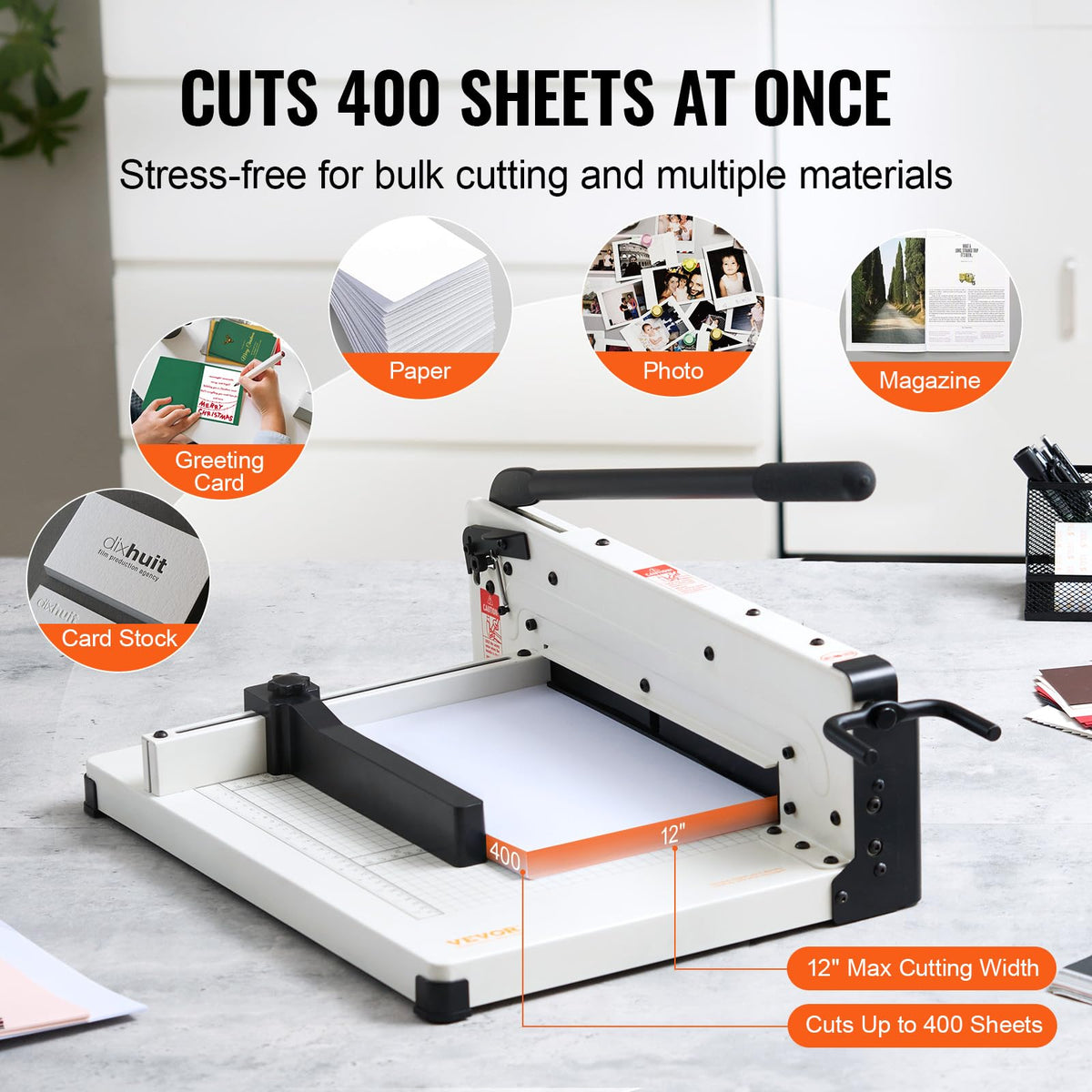 Paper Cutter, 12" for A4 Paper, 400 Sheet Capacity