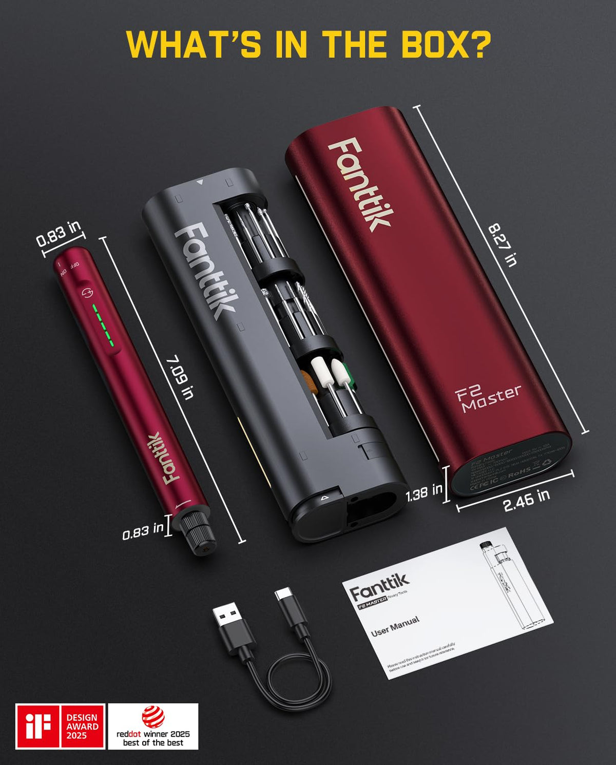 Fanttik F2 Mini Cordless Rotary Tool Kit, Engraving Pen, 3D Printer Sanding, Polishing, Drilling, Carving, DIY Crafts - Red