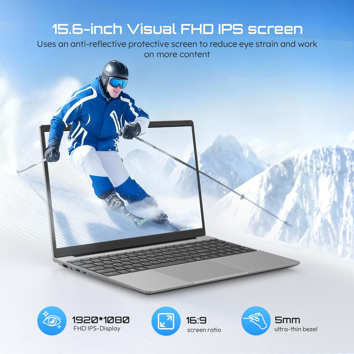 15.6" Laptop, 1-Year Office 365, 4GB RAM 128GB Storage Expandable to 512GB