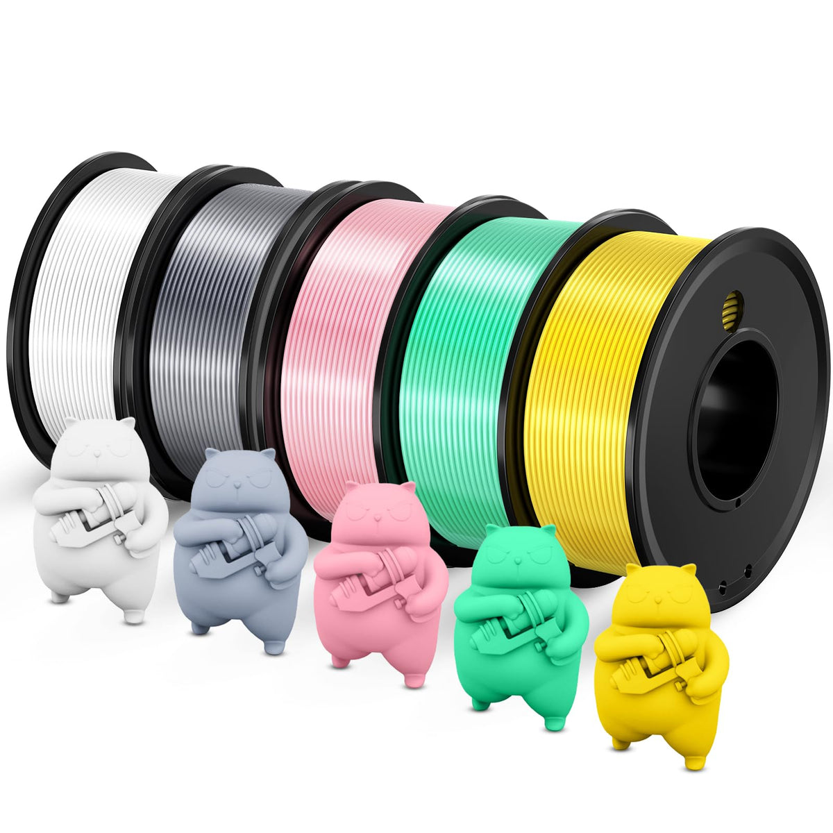 PLA Filament Bundle,  (White &amp; Silver &amp; Pink &amp; Green &amp; Yellow)