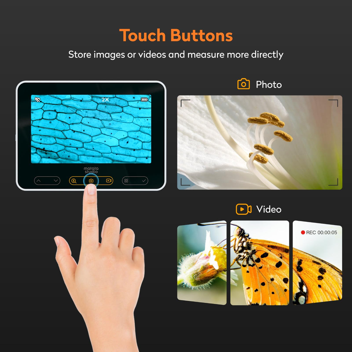 MX2-AS Microscope for Kids, 2-in-1 Handheld Miniscope, 1600X Digital Microscope with 4.3-inch 1080P Screen