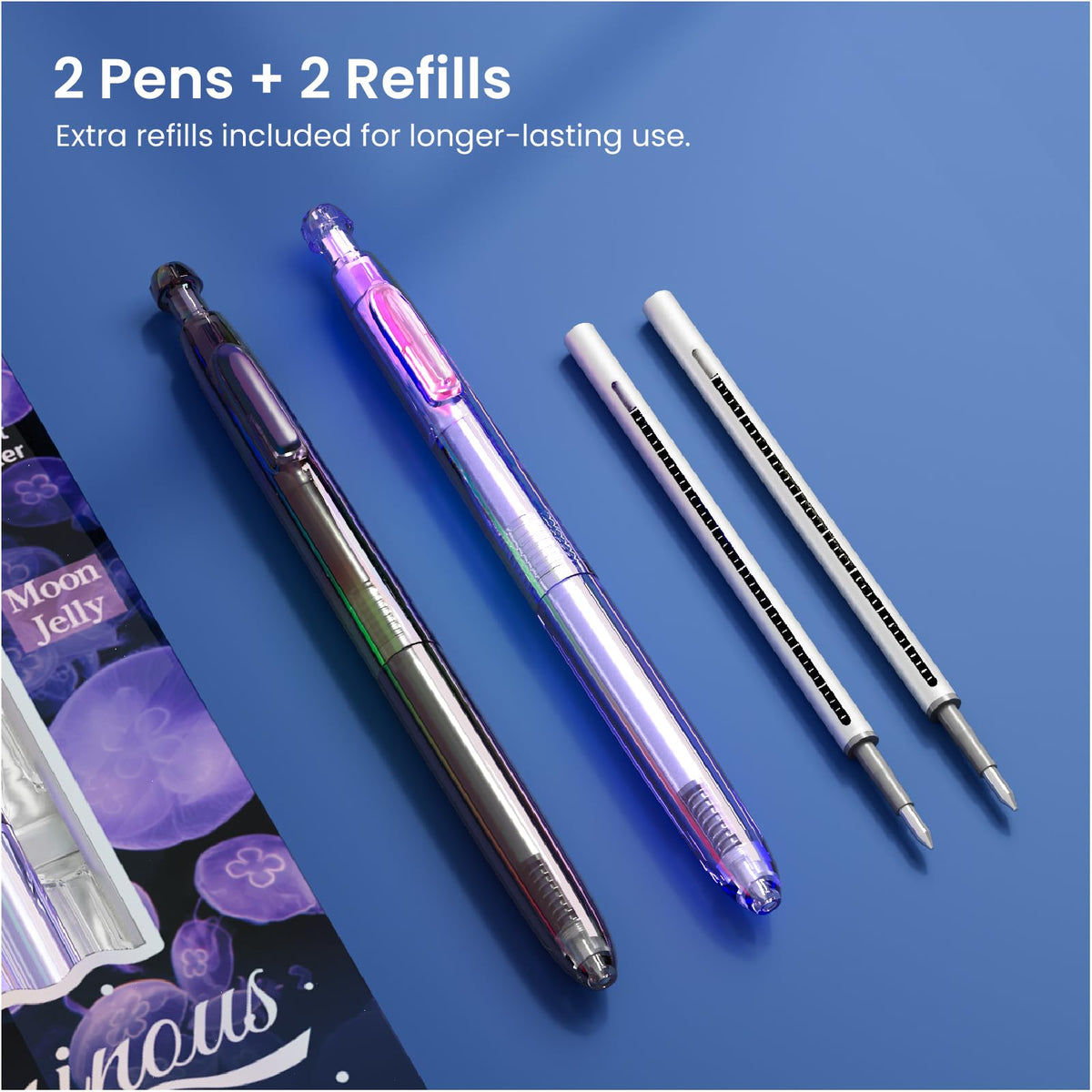 WRITECH Gel Pens Medium Point: Luminous pen set 0.7mm, Black Ink, Includes 2 Pens and 2 Refills