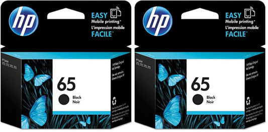 HP 65 Black Ink Cartridge, Works with AMP 100, DeskJet 2600, 3700; Envy 5000,  (Pack of 2)