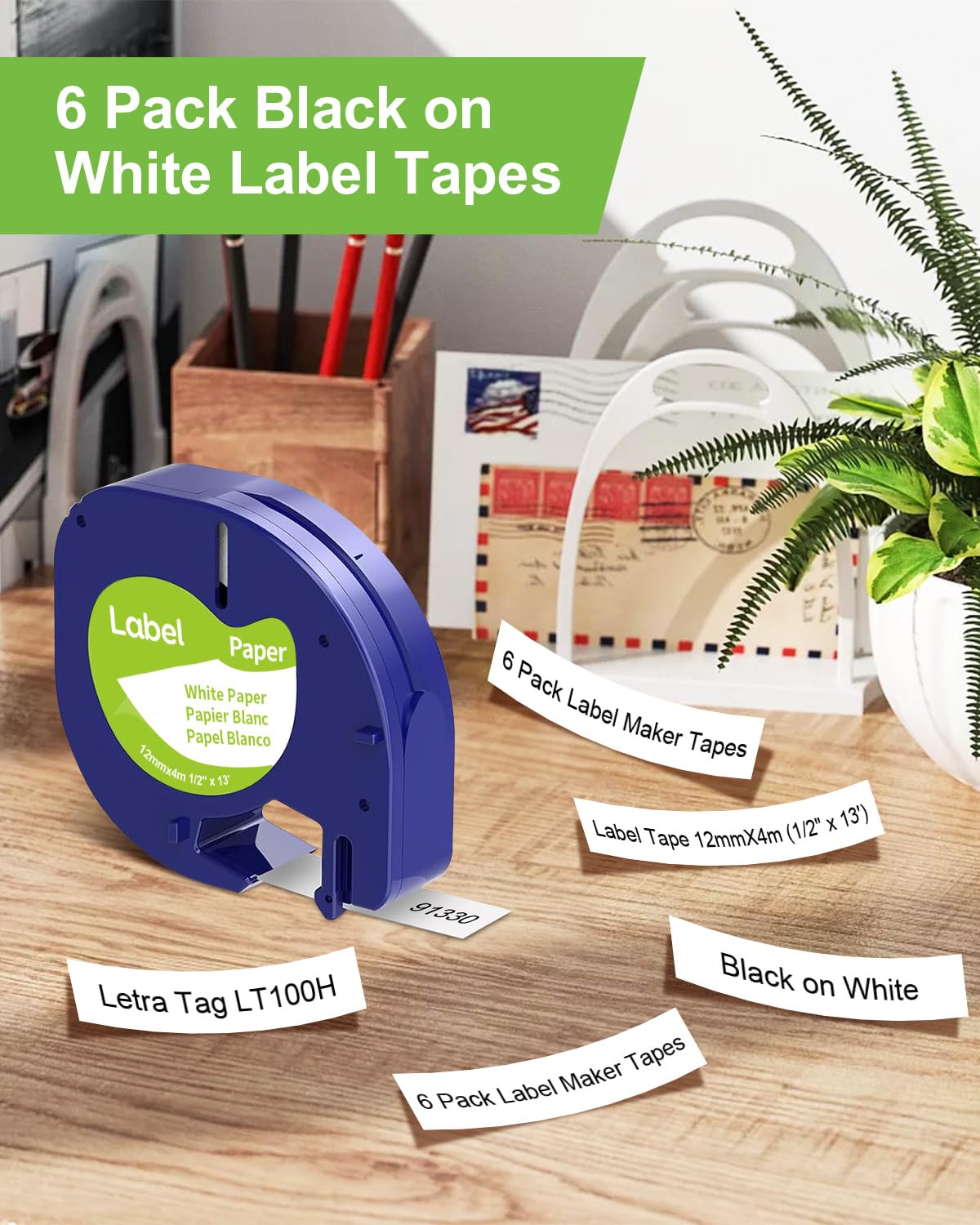 6-Pack Paper White Tape Replace for DYMO Label Maker Refills 91330