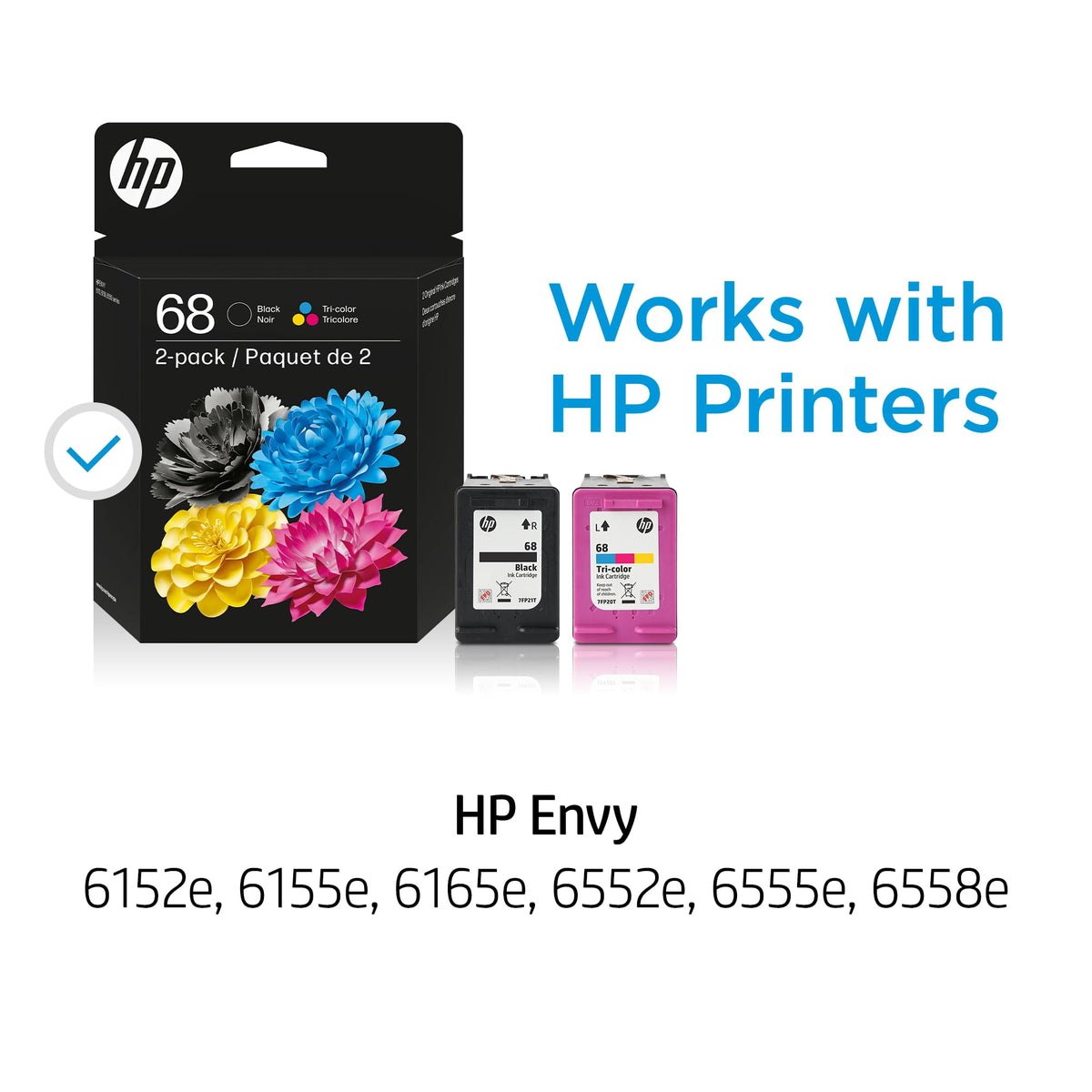 HP 68 Black/Tri-Color Ink Cartridges (2-Pack) | Works Envy 6100e, 6500e Series | Eligible for Instant Ink | 6L6S2TN | Packaging May Vary