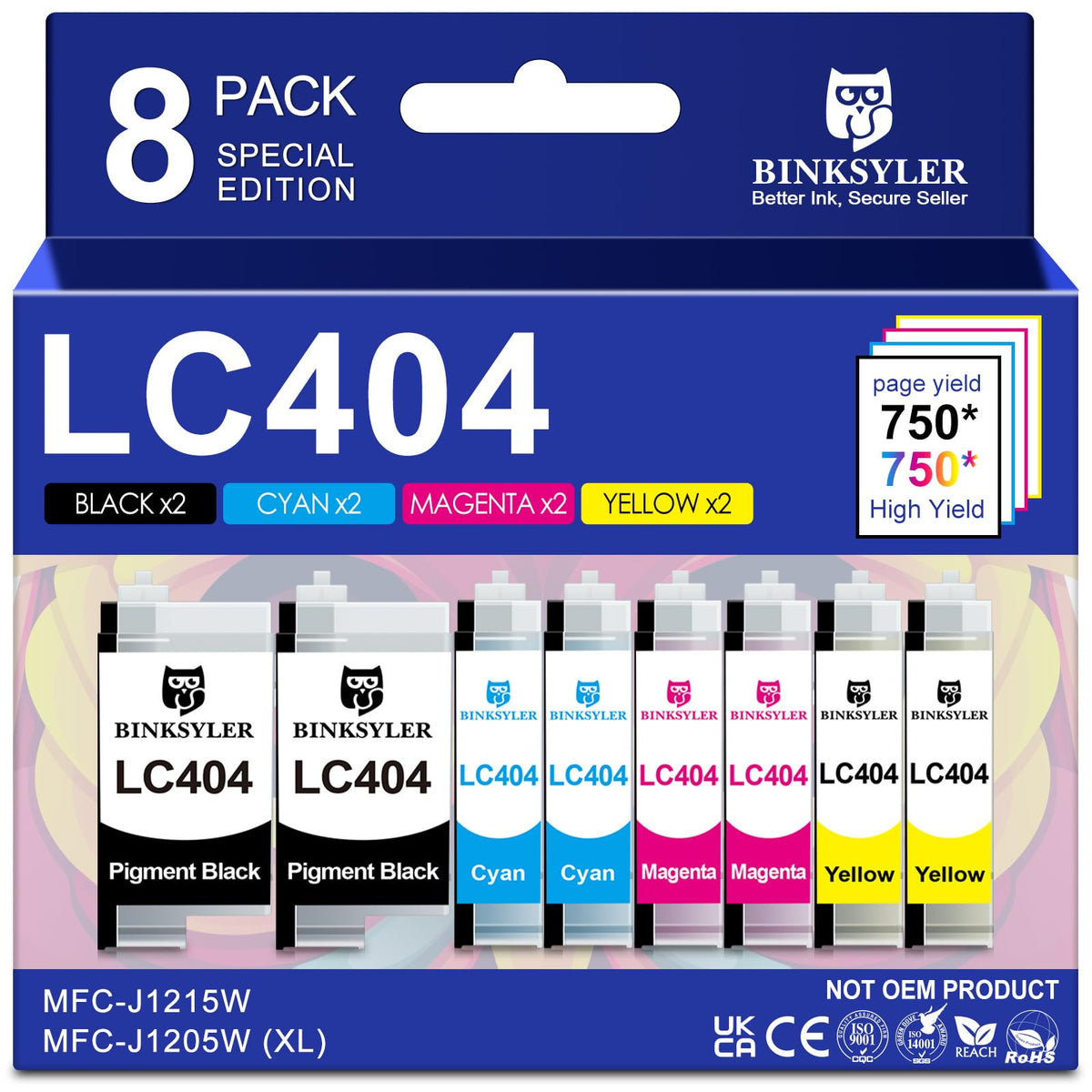 8-Pack LC404 Ink Cartridges Work for Brother MFC-J1205W
