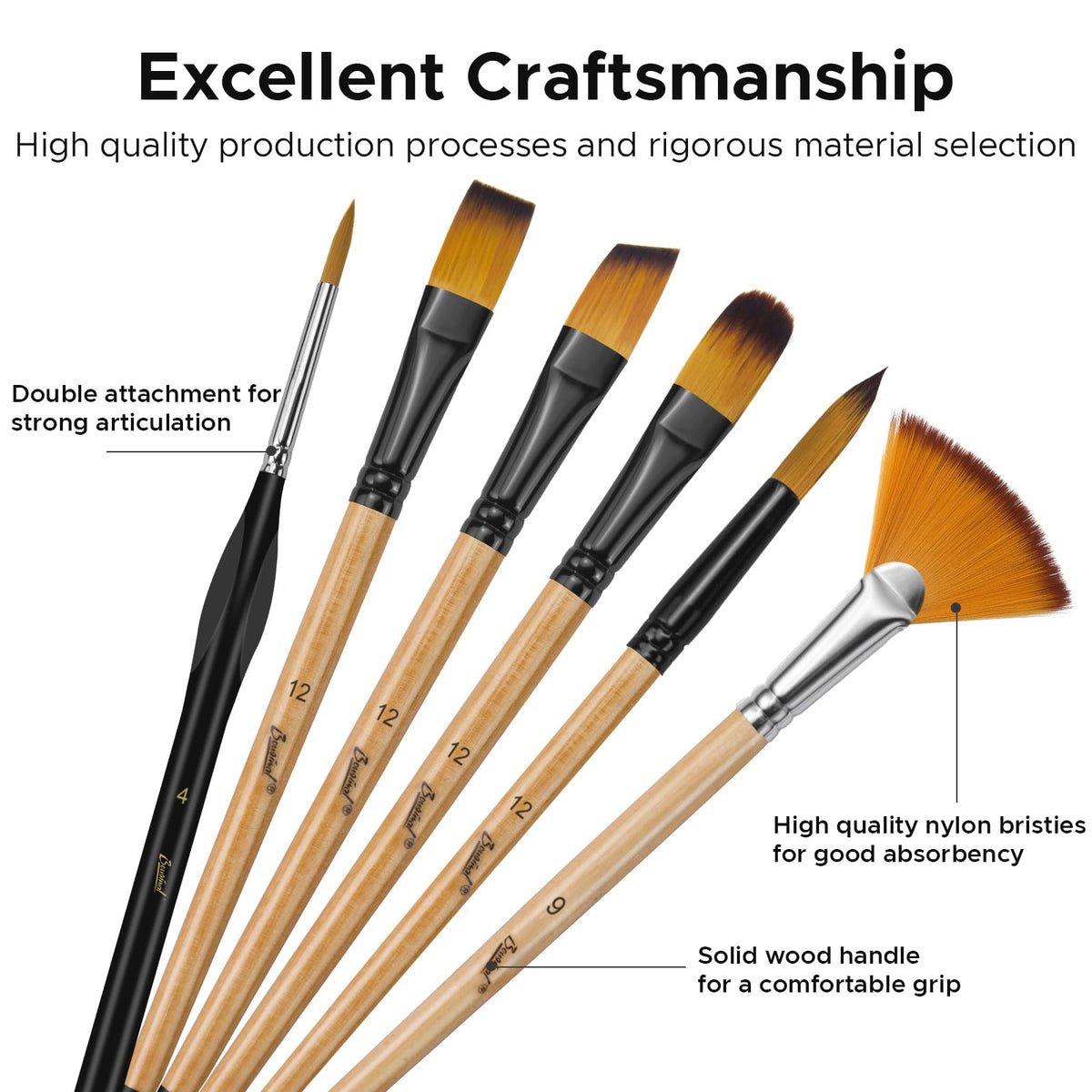 32 Pcs Paint Brush Set, Artist Paint Brushes for Acrylic Painting, Oil, Watercolor, Gouache, with Flat Round Filbert Fan Angle Detail Brush, Suitable for Artists and Beginners