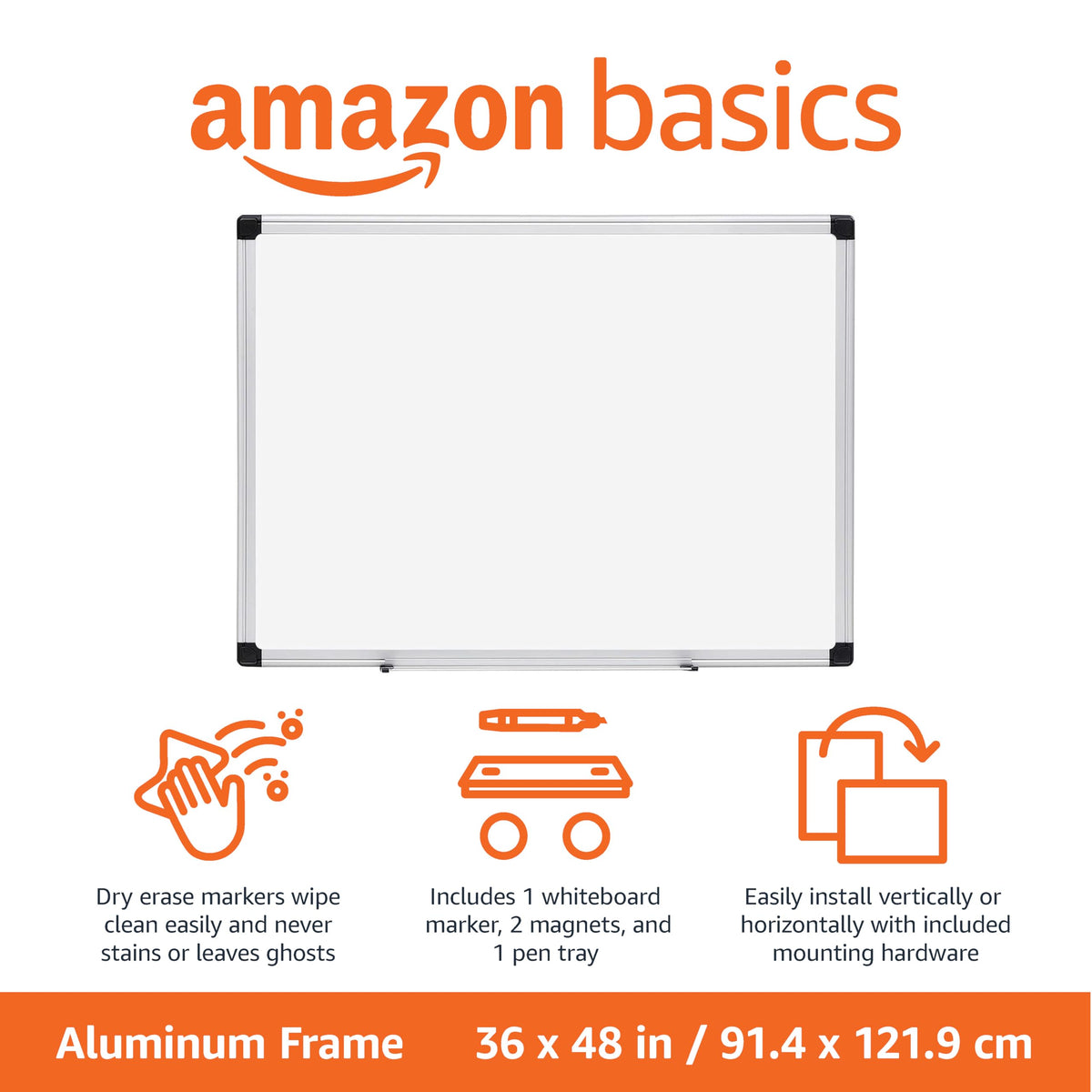 Magnetic Dry Erase Whiteboard, 36 x 48-inch
