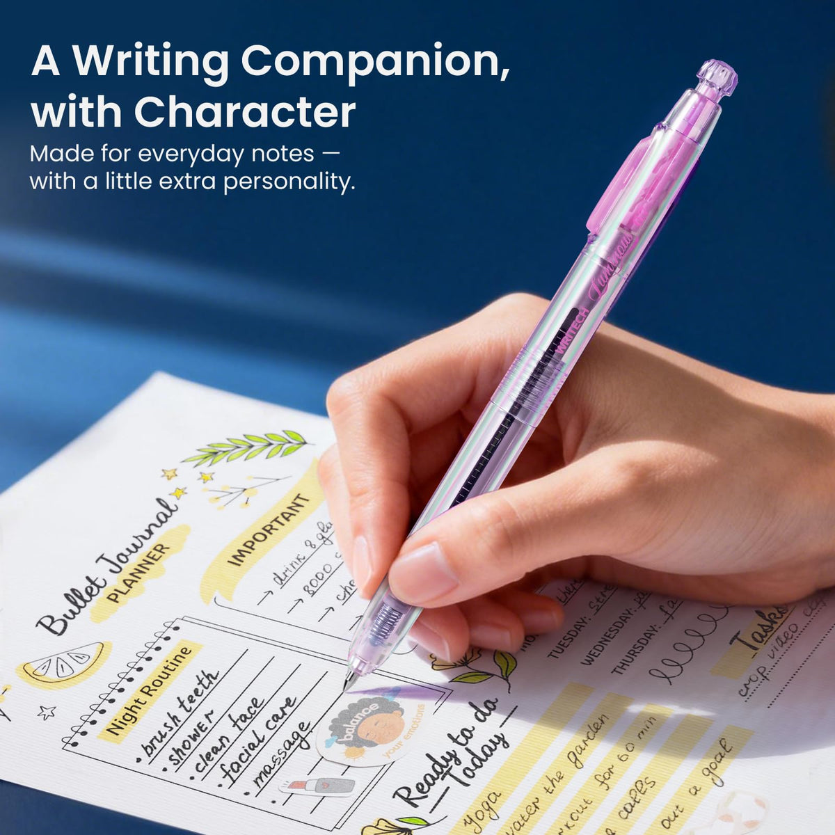 WRITECH Gel Pens Medium Point: Luminous pen set 0.7mm, Black Ink, Includes 2 Pens and 2 Refills