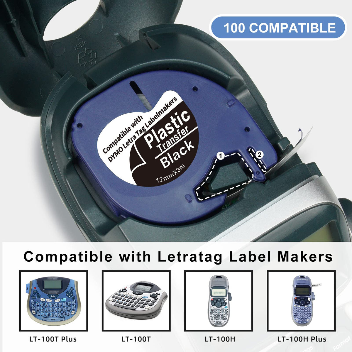 5 X White on Black Tape Replacement for Dymo Label Maker Refills