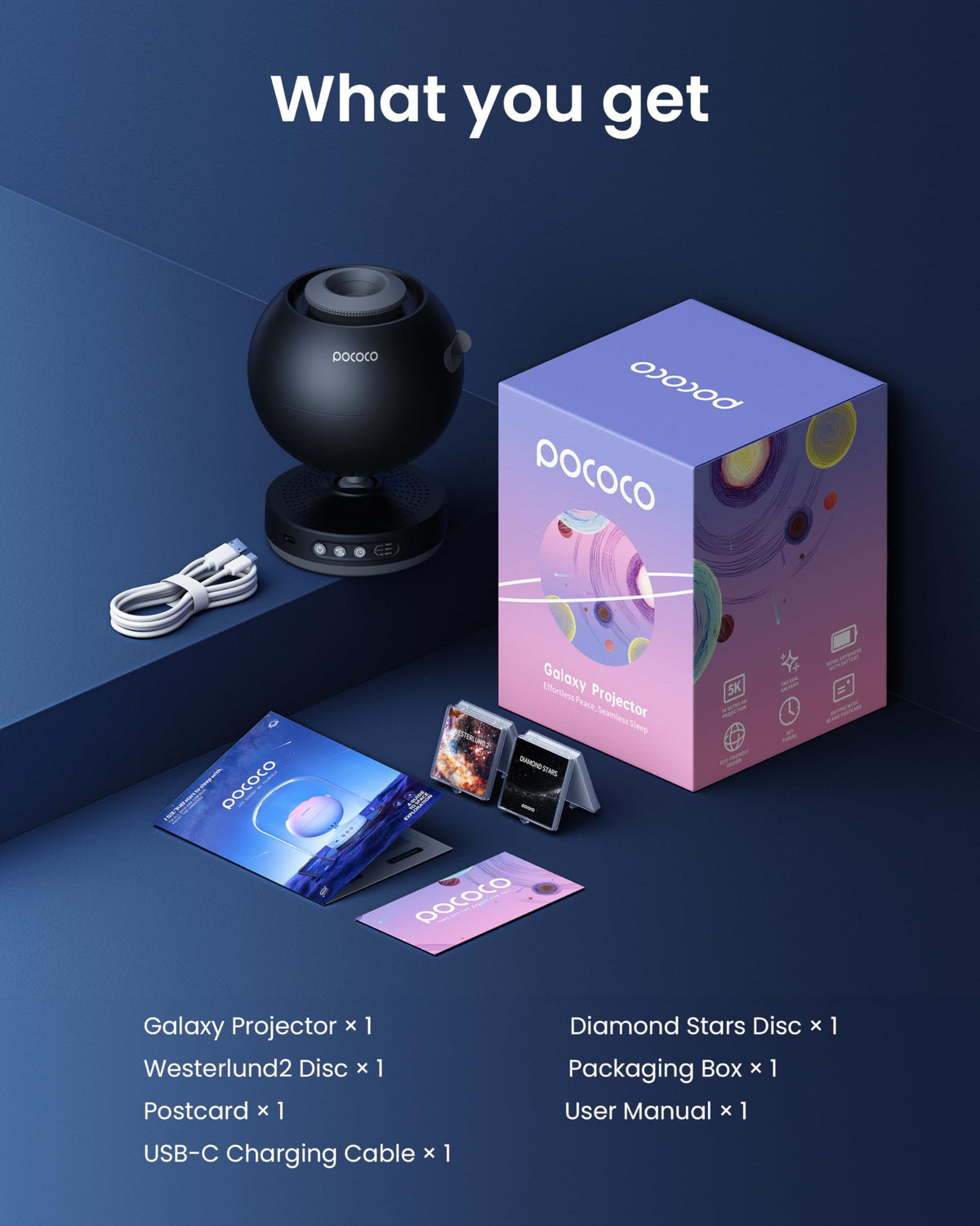 POCOCO Galaxy Star Projector for Bedroom with Replaceable Optical Film Discs