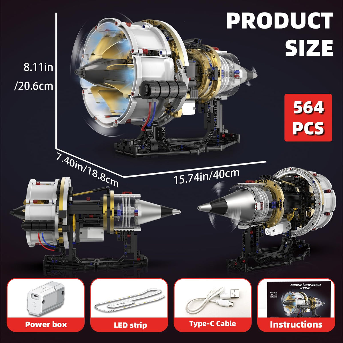 Suplanet Aircraft Engine Toys Building Sets, Turbofan Engine Model that Run with Motor and Lights