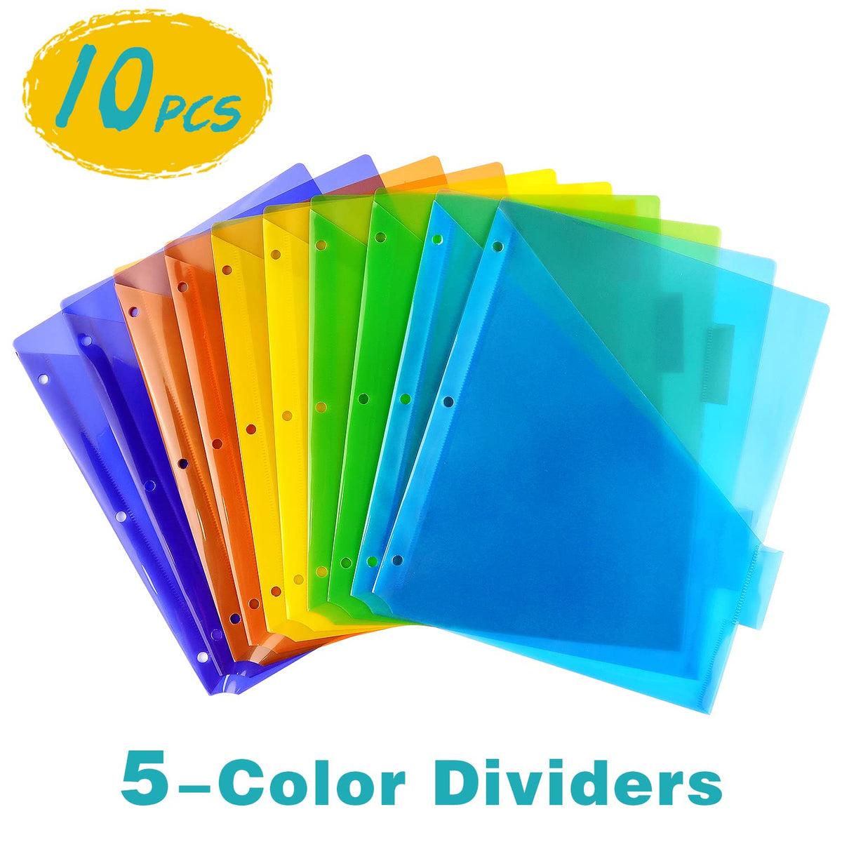 Plastic Binder Dividers with One Front Pocket and Tab Binder Divider for 3 Ring Binder, Multicolor, 10 Pack