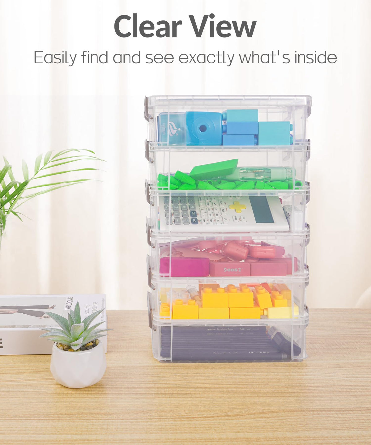 Clear Organizer Plastic Containers with Lid- 6 pack