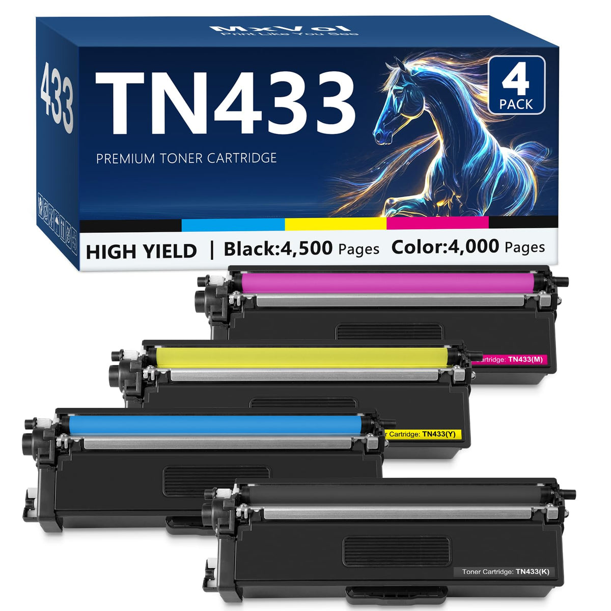 TN433 Toner Cartridge Set Replacement for Brother TN-433 TN431 Toner Cartridge MFC-L8900CDW MFC-L8610CDW HL-L8360CDW HL-L8260CDW Printer Toner (TN433BK TN433C TN433M TN433Y, 4-Pack)
