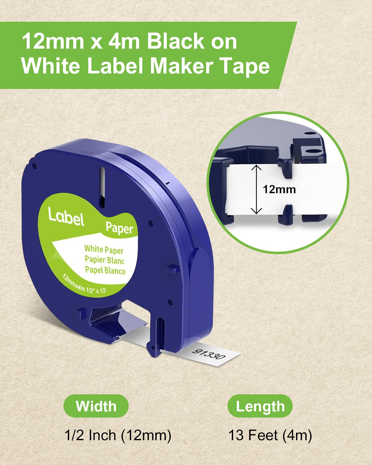 6-Pack Paper White Tape Replace for DYMO Label Maker Refills 91330