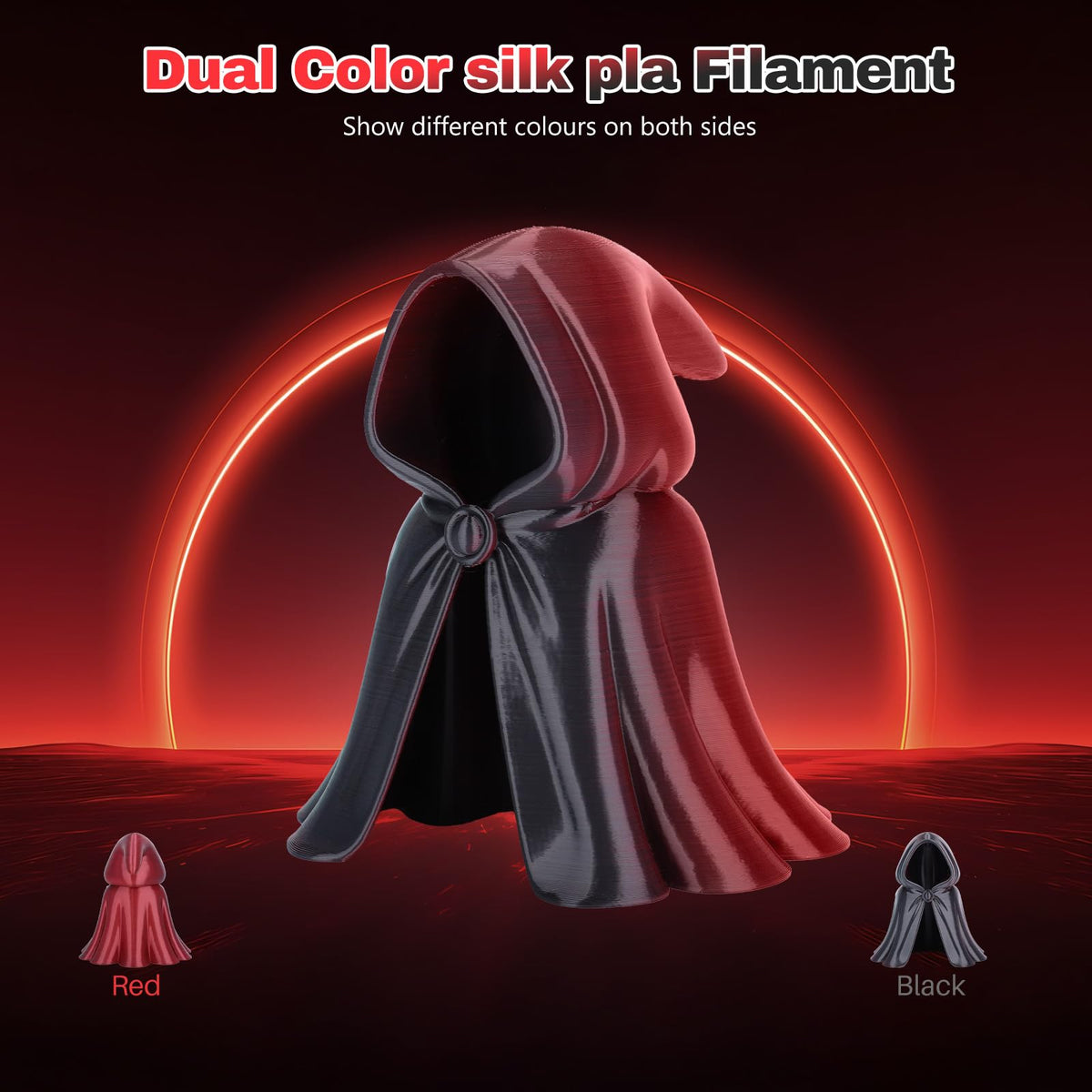 Silk PLA Filament 1.75mm Black Red Dual Color